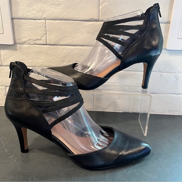 Kelly & Katie sz 9.5 black leather strappy pointy toe heels - Picture 2 of 15